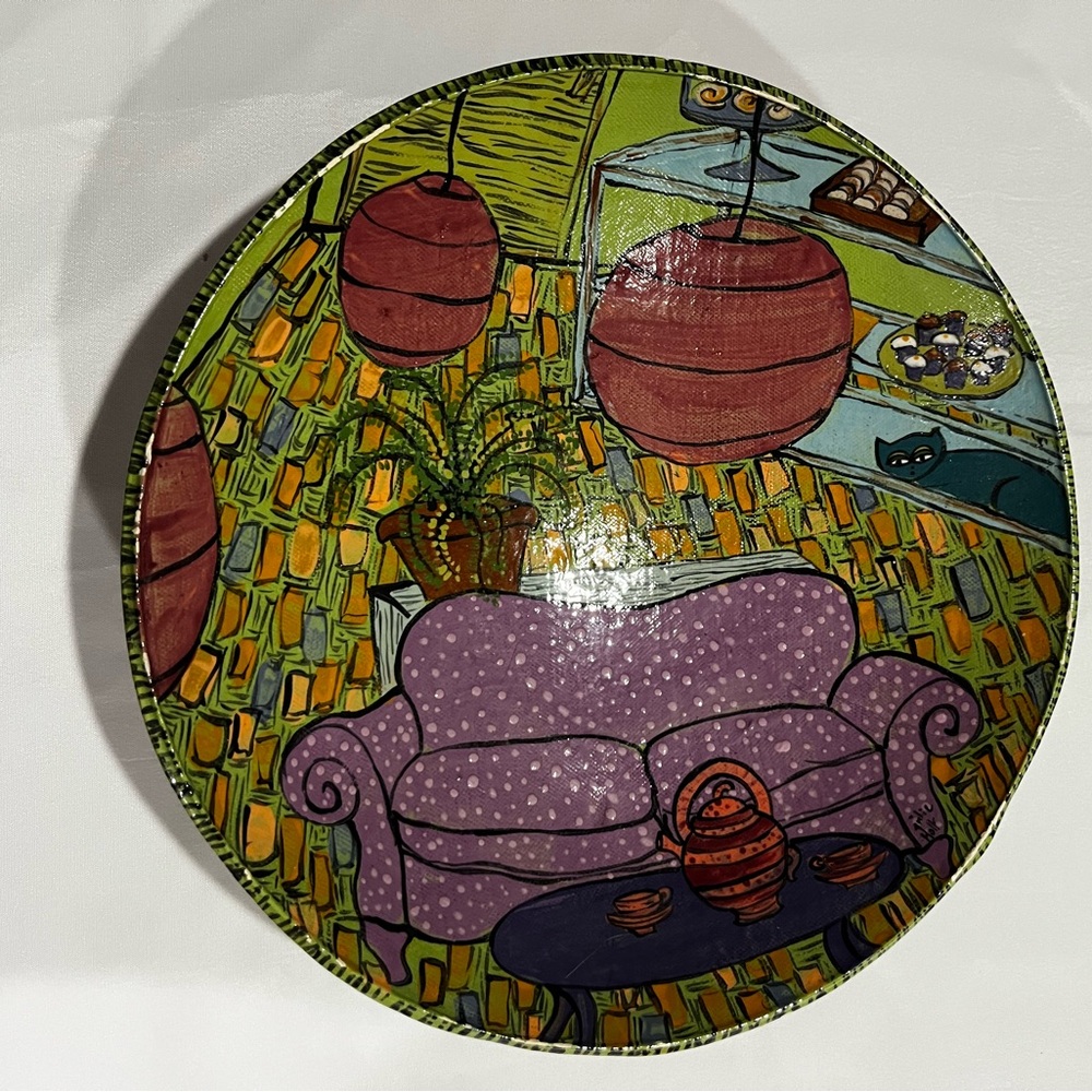 Handmade green cat bowl